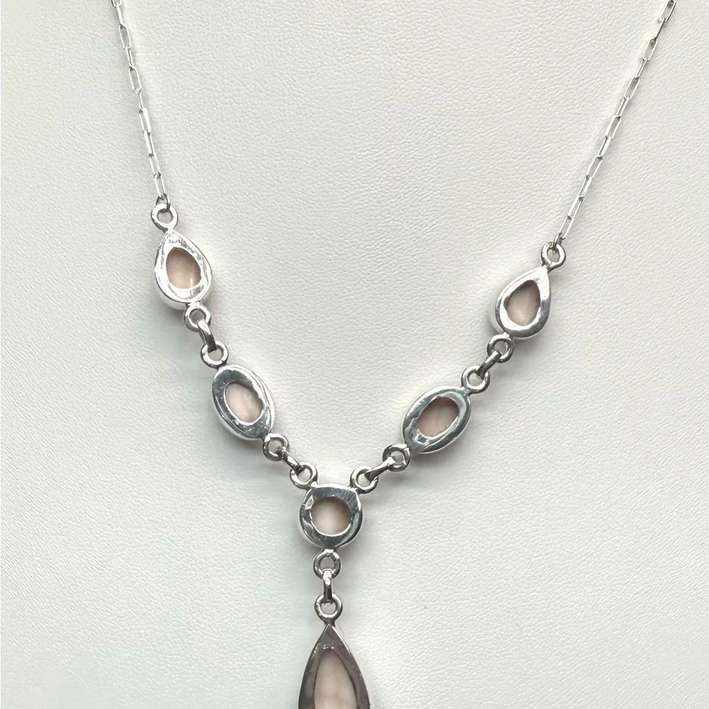 NLP1 Genuine Pink Larimar (Natrolite) Lariat Necklace Paperclip Necklace S925 - Picture 7 of 9
